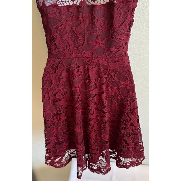 Material Girl Juniors Burgundy Lace Skater Dress Mini Size Medium NEW - Picture 10 of 14